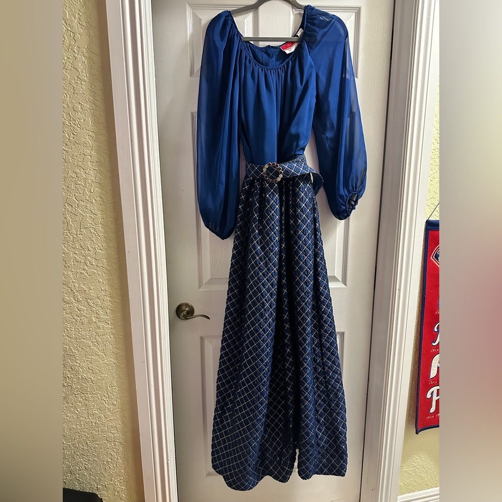Oscar de la Renta Studio Vintage 1970s Navy Dress & Belt